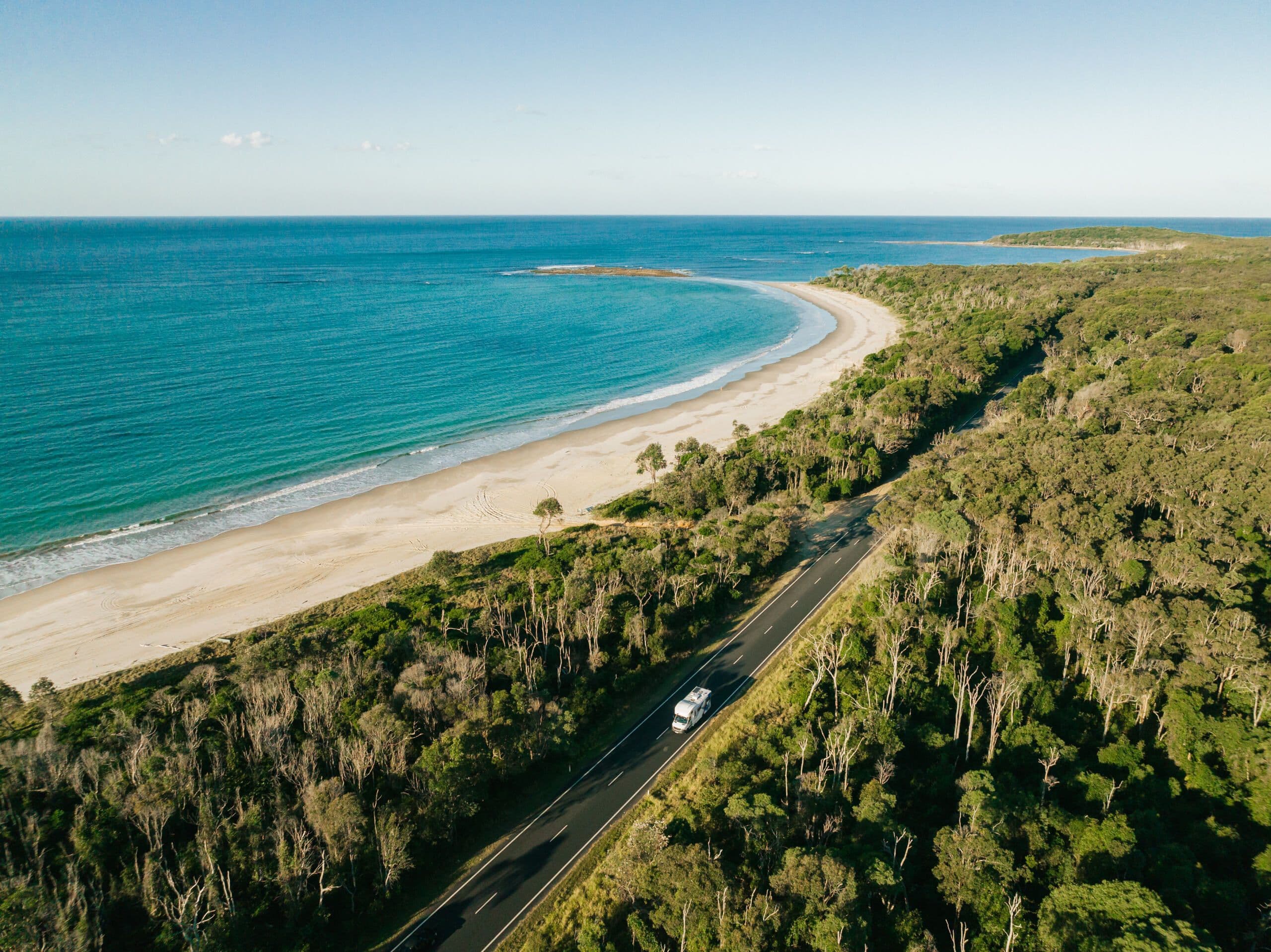 Polaris 6 Motorhome Driving down an beach road