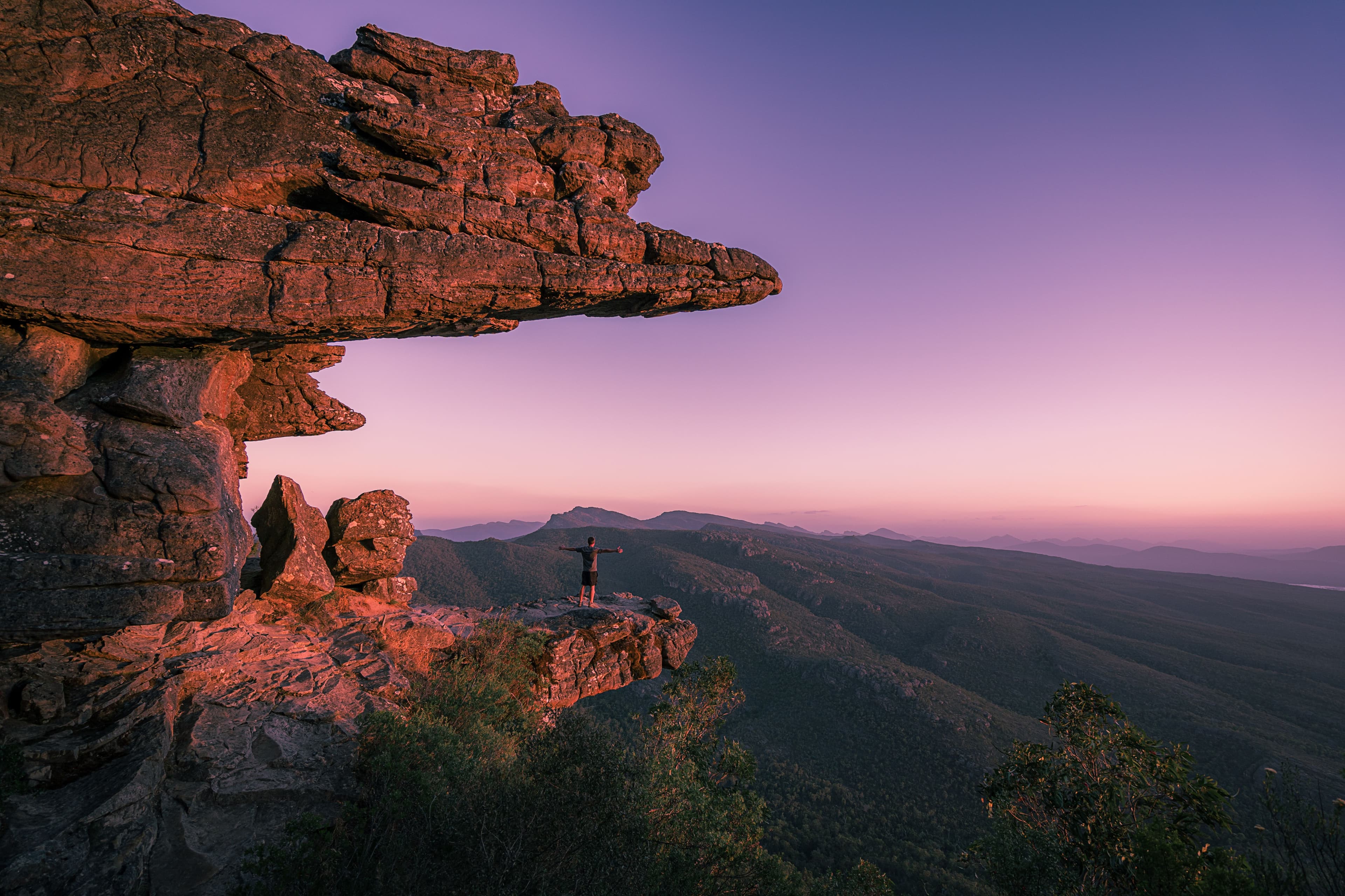 Pink and purple sunset over Grampians National Park, Australia