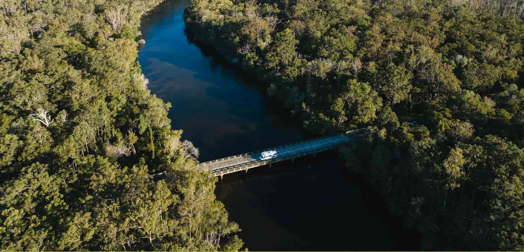 Motorhome on bridge over water